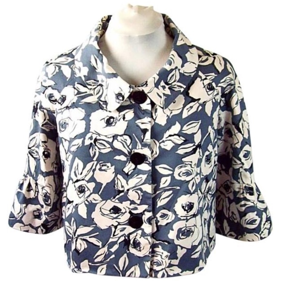 Cropped Jacket Floral  Grey and White Jones New York Size 10 - Picture 1 of 3